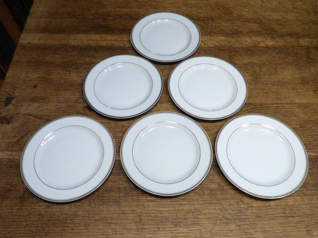 Set De 6 Assiettes à Dessert En Porcelaine Blanche - Bordure Dorée - Diamètre 20 Cm - Pour Dîners élégants Et Brunchs