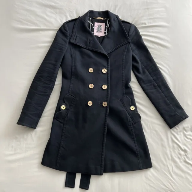 JUICY COUTURE Full Sleeve Trench Coat Cotton Black Size SMALL