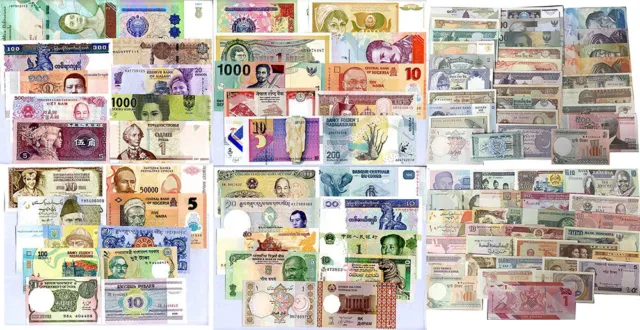 World Banknotes Lot Set 100 Pcs From 34 Countries All UNC