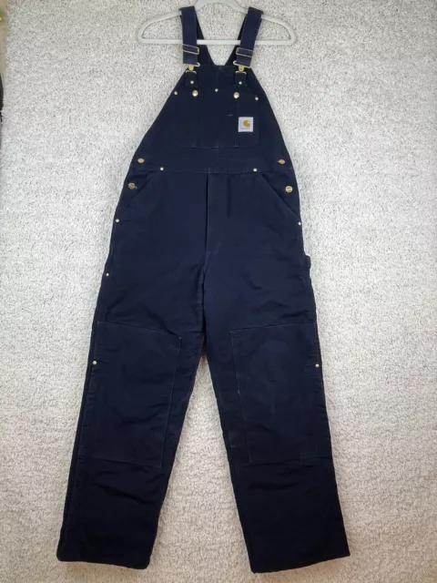 Carhartt Bib Overalls Mens 36x30 Insulated Blue Double Knee R02 DNY
