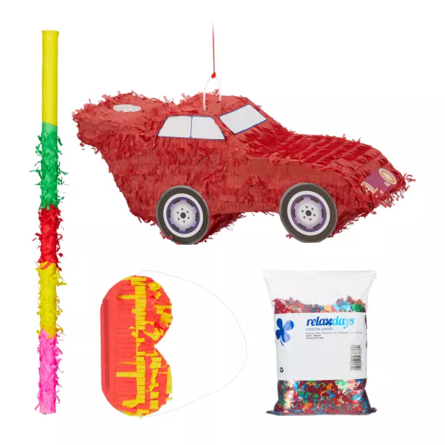 Juego de 4 piezas de piñata coche, accesorios de piñata, barra de pinatas, máscara para los ojos, bolsa de confeti