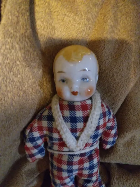 Antique German Bisque Head Cloth Body 8" Doll