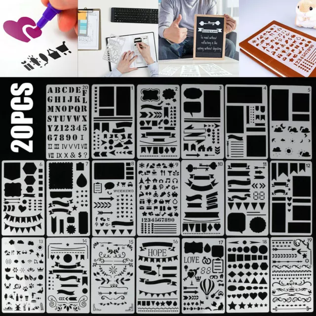 20 PCS BULLET Journal Pochoir En Plastique DIY Dessin Modèle Journal EUR  9,37 - PicClick FR