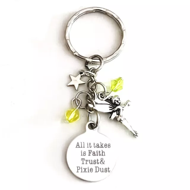 Tinker Bell All it Takes is Faith Trust & Pixie Dust Keychain Fairy Gift