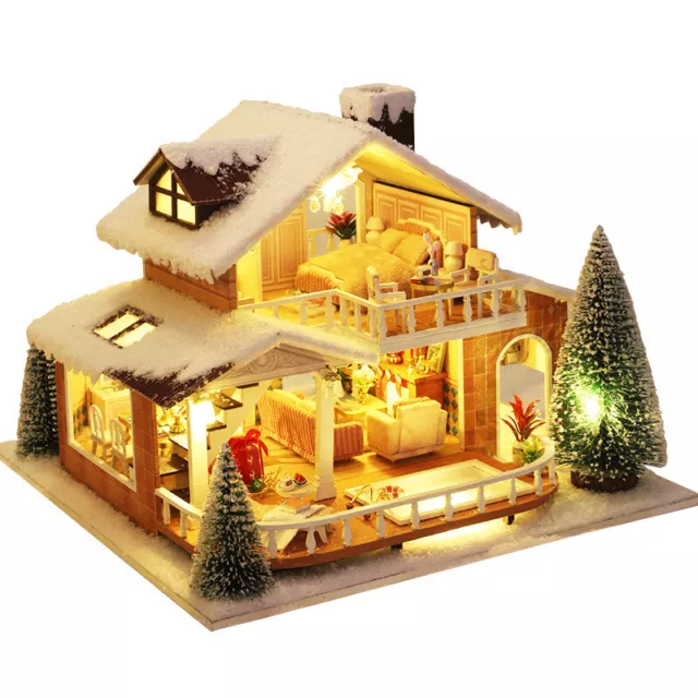 1pc Mini Dollhouse Kit Christmas Snow Cottage ​Room Box Miniature DIY Handmade