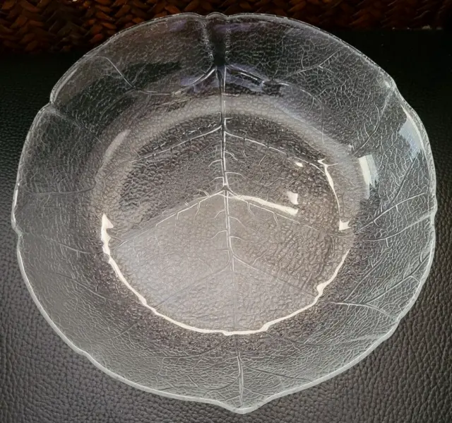 Set Of 2 Arcoroc Aspen Leaf Clear Glass Soup Bowls 8"