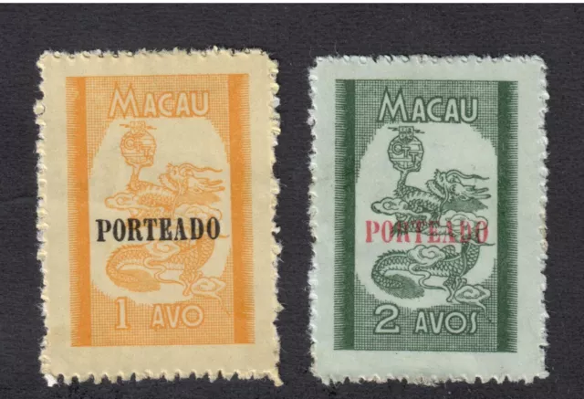 Macau 1951 Sc# J50 & J51 MLH Postage Due Surcharged in Black & Carmine