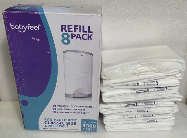 Babyfeel Diaper Pail Refill 16 Pack Fits Dekor Classic - 7 Sealed Packs 1 Open