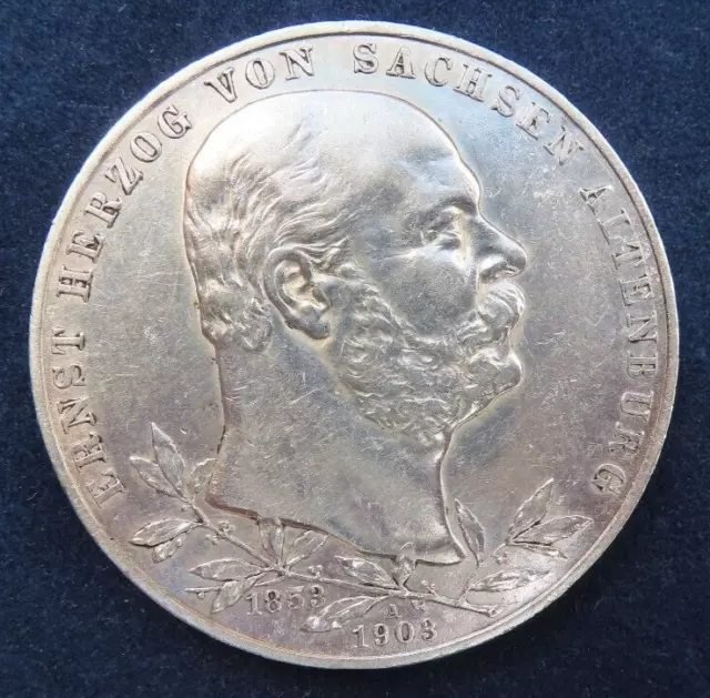 Sachsen Altenburg 5 Mark 1903 A Herzog Ernst 50 Jahre Regierung Silber Ag ss