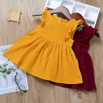 Toddler Baby Girls Ruffles Casual Fly Sleeve Solid Print Princess Dresses