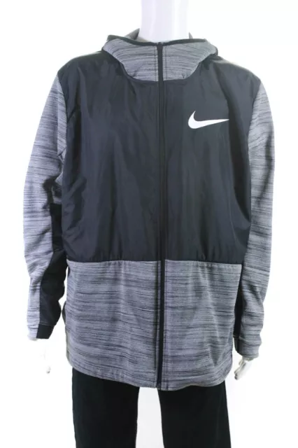 Nike Mens Knit Two Tone Hooded Full Zip Up Athletic Jacket Black Size XXL