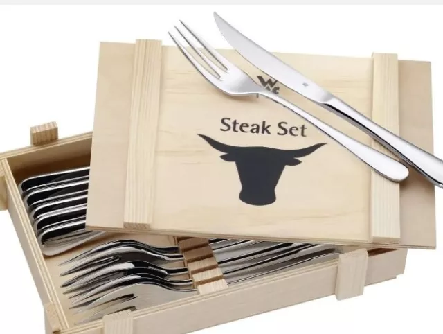 WMF Steakset/Grillbesteck in Holzkassette 12 tlg.  NEU für 6 Personen