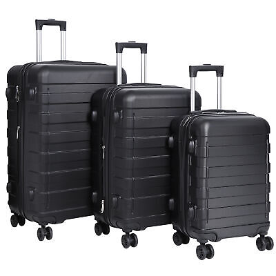 3PCS Carry on Luggage Set Travel Suitcase Hardside Spinner 22.5"/26.3"/30" Black