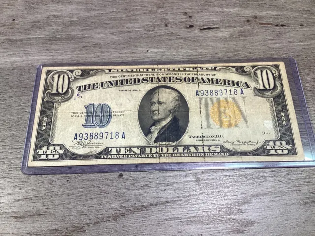 1934-A $10 Ten Dollar Silver Certificate Note-Yellow Seal North Africa-9718 A
