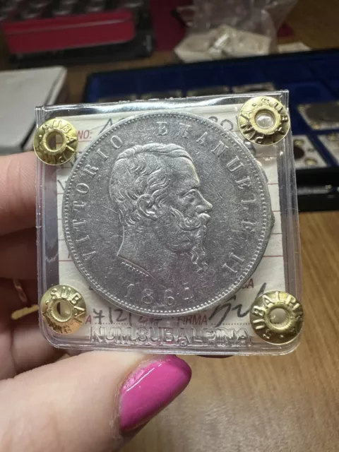 REGNO D'ITALIA VITTORIO EMANUELE II 5 LIRE 1864 NAPOLI RARA sigillata qBB