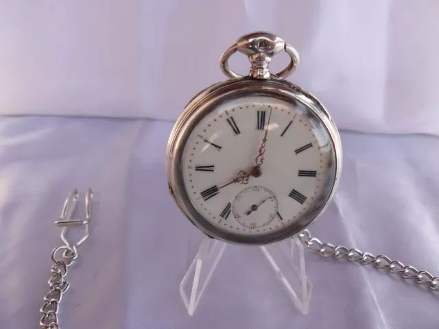 1 - Rare superbe montre à gousset à clé double cadran en argent + clé + chaine