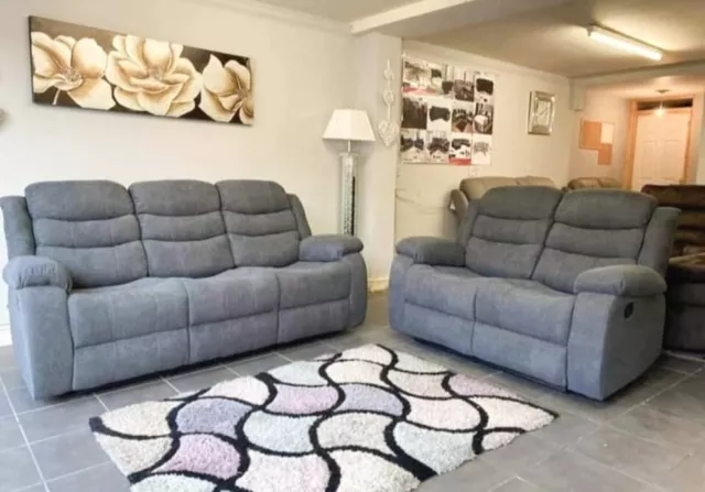 Grey Recliner Sofa 3 2 Seater Set Couch  with Cup Holders + Corner sofa  Roma