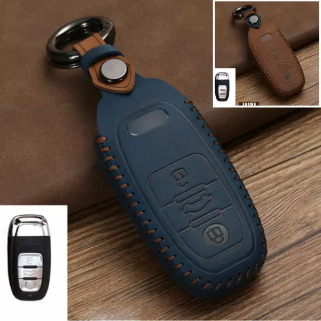 Genuine Leather Car Smart Key Fob Case Cover Holder For Audi A3 A4 A5 A6 A7 A8
