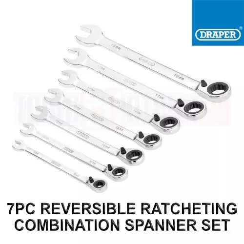 Draper HI-TORQ 7PC Metric Reversible Ratcheting Combination Spanner Set 8-19mm