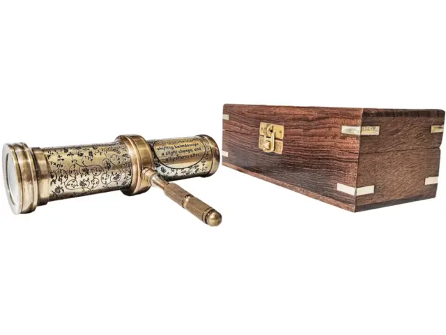 Brass Kaleidoscope with Wood Box, Personalized Classic Kaleidoscope