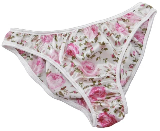 ROSE PINK FLORAL shiny SATIN panties low rise BIKINI BRIEFS Plain