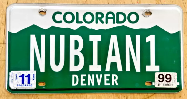 Colorado Graphic Vanity License Plate " Nubian 1 " Co Denver