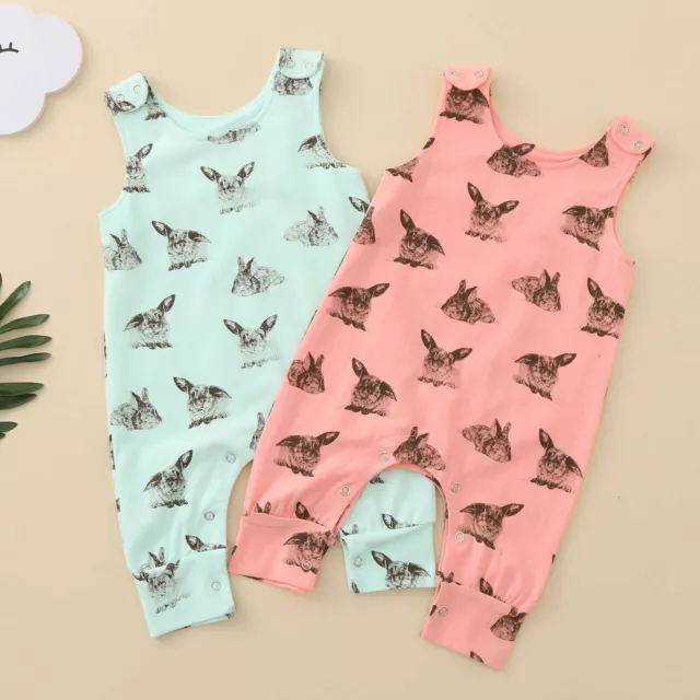 Baby Boys Girls Cartoon Easter Rabbit Outfit Sleeveless Romper Jumpsuit Clothes