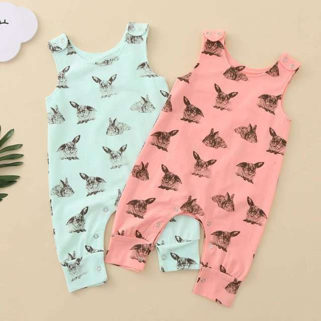 Baby Boys Girls Cartoon Easter Rabbit Outfit Sleeveless Romper Jumpsuit Bodysuit