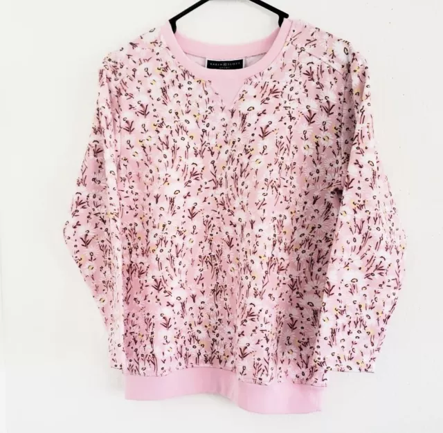 Karen Scott Pink Floral Long Sleeve Pullover Sweatshirt Shirt Size XS