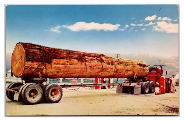 Vintage 1950s- Large Red Wood On A Log Truck - California Postcard (UnPosted)