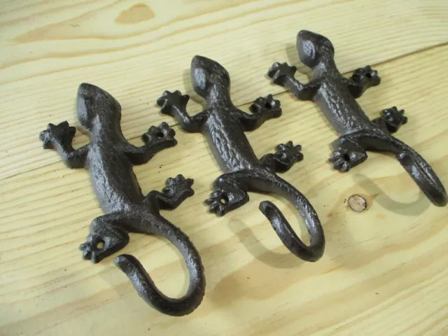 3 Cast Iron RUSTIC LIZARDS Garden Statue GECKO Western Home Decor Paper Weight