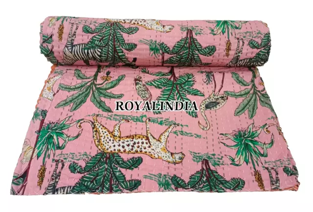 Manta de cama de algodón indio, colcha Kantha, colcha, funda de cama,...