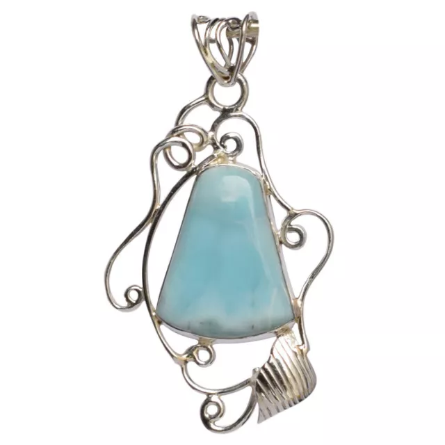 925 Sterling Silver Dominicain Larimar Gemstone Pendentif Vintage Bijoux...