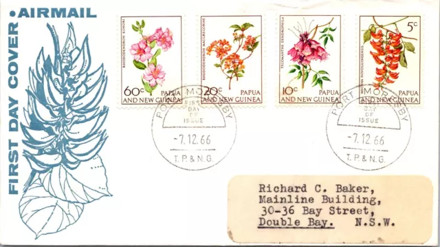 Papua New Guinea FDC 1966 - Airmail / Flower Stamp Series - Pt Moresby - F64415