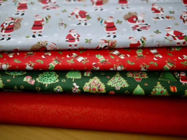 Makower Weihnachtsstoff Paquete de Tela Patchwork Santa Claus Abetos Dots