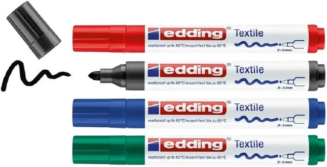 edding 4500 Textilmarker - schwarz, rot, blau, grün - 4 Stück - Rundspitze 2-3 m edding 4500 Textilmarker - schwarz, rot, blau, grün - 4 Stück - Rundspitze 2-3 m