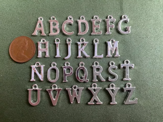 Letter Charms - bright silver - Full alphabet - set of 26