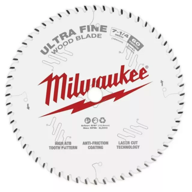 Milwaukee 48-40-0730 7-1/4 in. 60T Ultra Fine Finish Circular Saw Blade, Silver