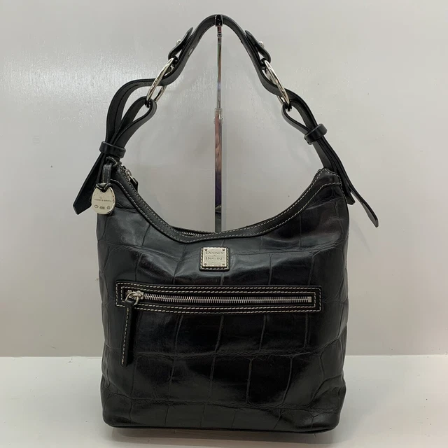 Dooney & Bourke Croco Croc Embossed Large Black Leather Shoulder Hobo Tote Bag