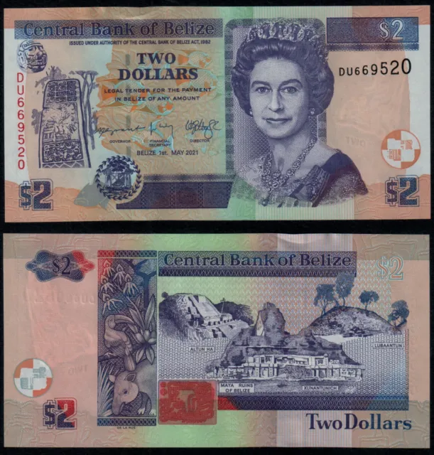 Belize 2 Dollars (P New) 2021 Qeii Unc