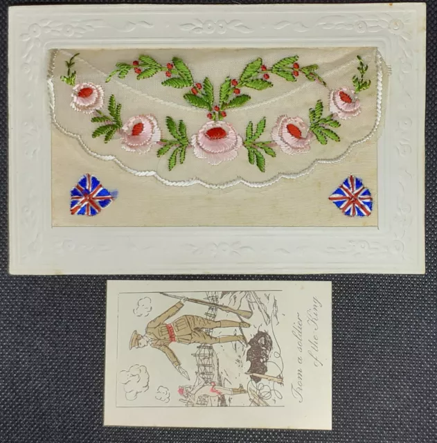 WW1 MILITARY EMBROIDERED SILK POSTCARD - With Lovely Floral Design