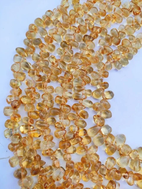 Perles de pierres précieuses Briolette en forme de larme jaune naturelle...