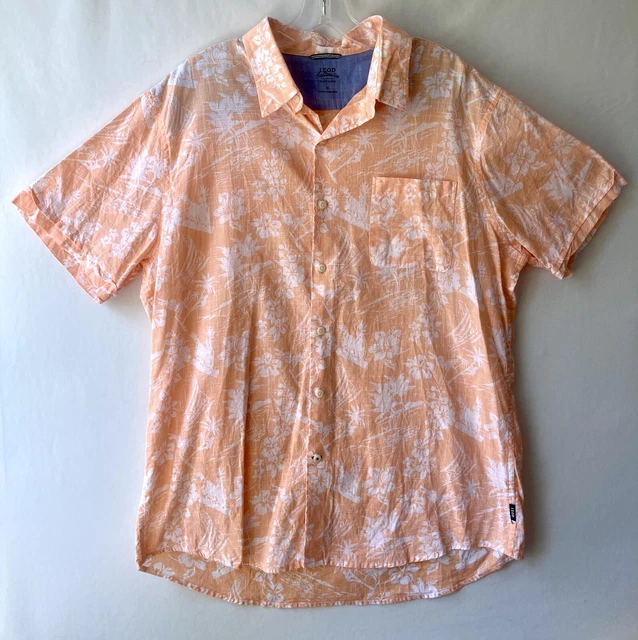 Izod Saltwater XL Reverse Print Tropical Flowers Creamsicle Hawaiian Shirt