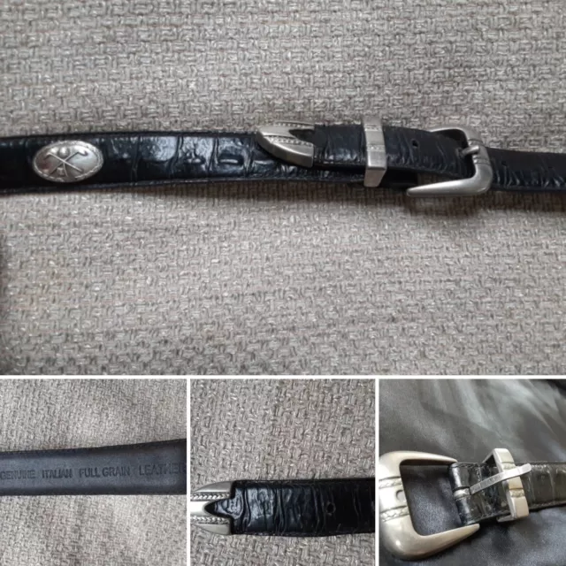 Vintage Men's USA Genuine Italian Black Leather Belt 42 Silver Tone Conchos Golf