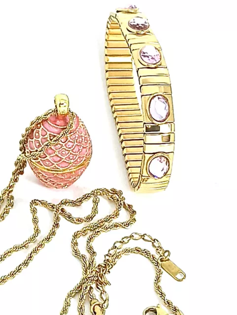Imperial Pink Egg  Guilloché Enamel Egg & bracelet 24k GOLD HANDMADE Fabergé egg
