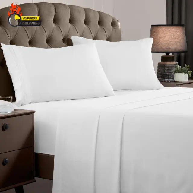Queen Sheet Set - 4 PC Iconic Collection Bedding Sheets & Pillowcases - Hotel Lu