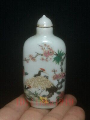 Collected Old Chinese Famille rose Porcelain Painting Crane Flowers Snuff Bottle