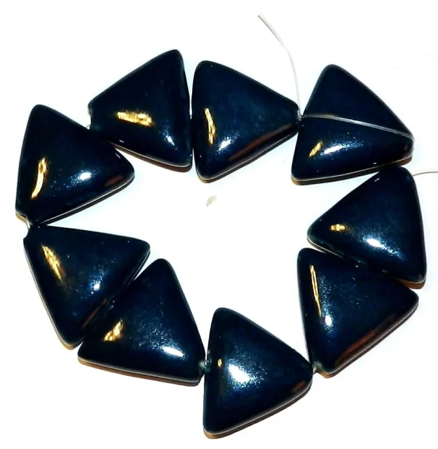 CPC144 Dark Blue 26mm Puffed Flat Triangle Glazed Porcelain Beads 8"