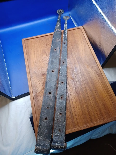 2 Antique Cast Iron Barn Door Strap Hinges Hand Forged Rustic 25" And 22.5"
