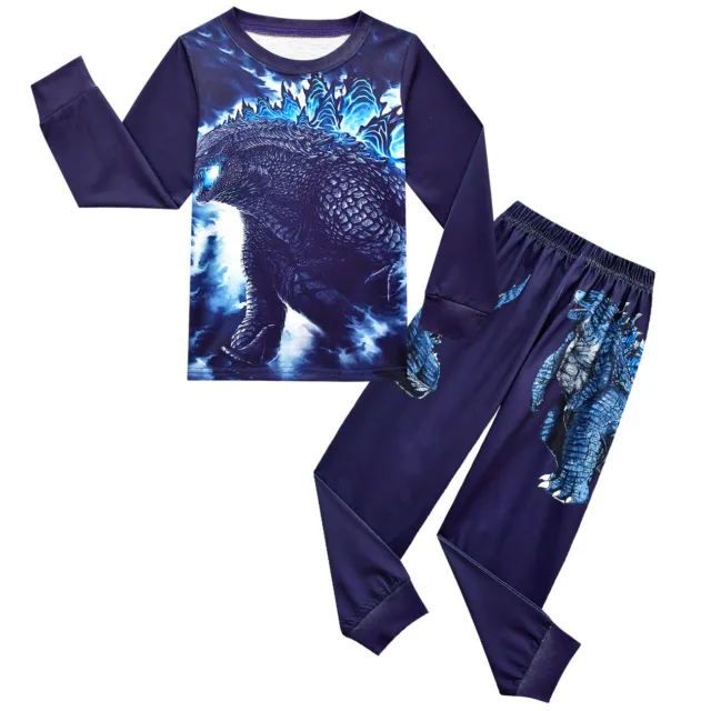 T-shirt bambini ragazzi ragazze Godzilla maniche lunghe pantaloni pigiami set abiti da notte 2